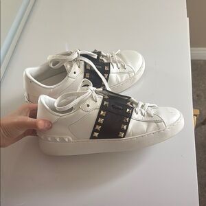 Valentino Garavani White and Black Studded Sneakers